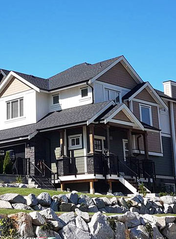 New Build landscaping with natural boulder wall, Maple Ridge